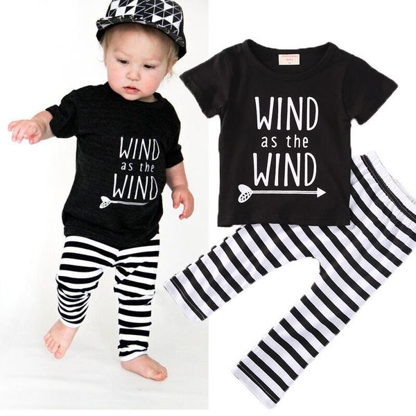 

newborn toddler infant baby boys girls clothes t-shirt +pants outfit set, White