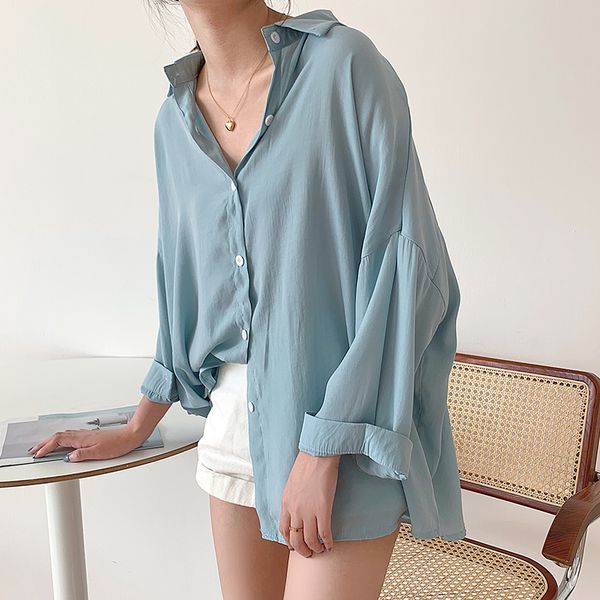 

blusas mujer de moda 2020 summer new korean-style white chiffon shirt thin long-sleeved sun-proof clothing women blouse 313j