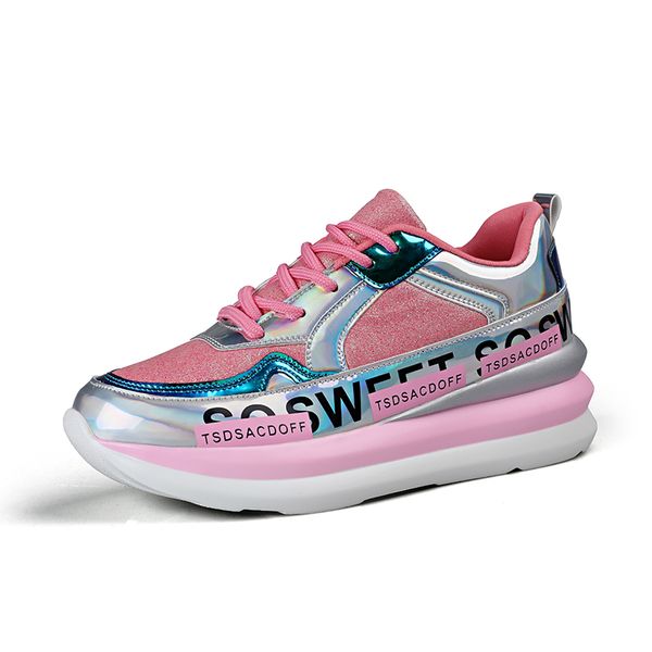 

reflective women shoes breathable mesh woman platform sneakers soft ladies casual shoes lace up female trainers fashion size 37, Black