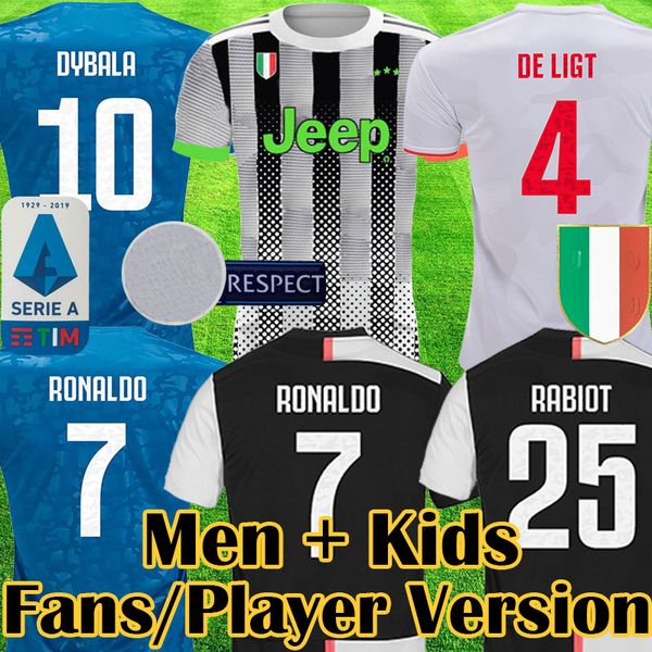 

2019 2020 fan player ver ion 4th ronaldo fourth occer jer ey 19 20 de ligt dybala buffon football hirt matuidi maillot football kit, Black;yellow