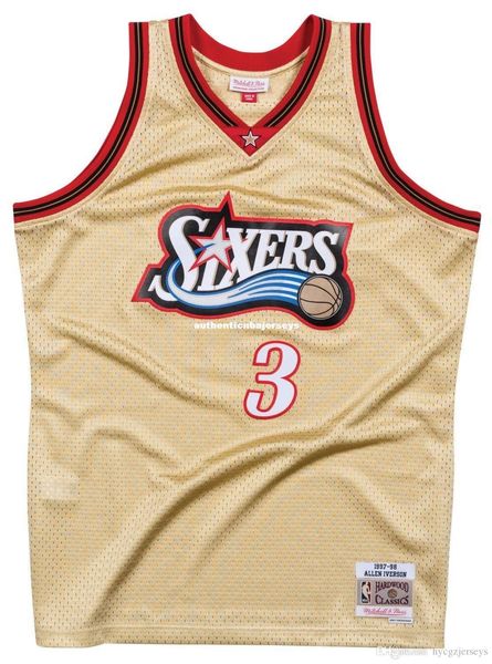 

allen iverson #3 sewn mitchell & ness vintage jersey gold mens vest size xs-6xl stitched basketball jerseys ncaa, Black;blue