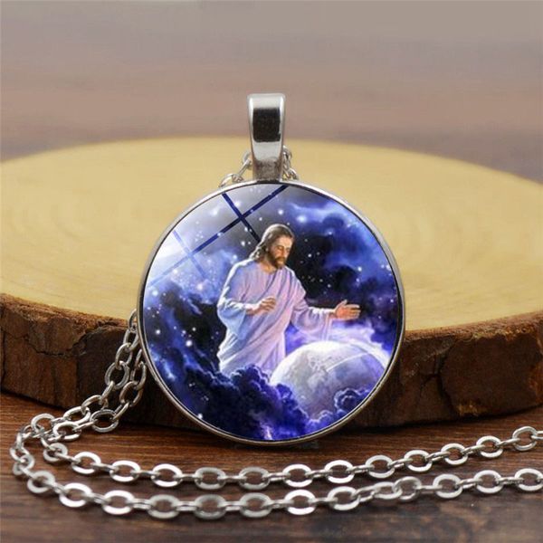 

new style blessed virgin mary mother of baby necklace jesus christian pendant catholic religious glass jesus necklace, Silver