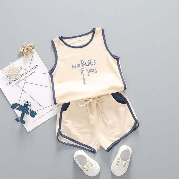 

toddler boys clothing set boys summer clothes foreign baby sportswear vest two-piece summer costume girls clothes, White