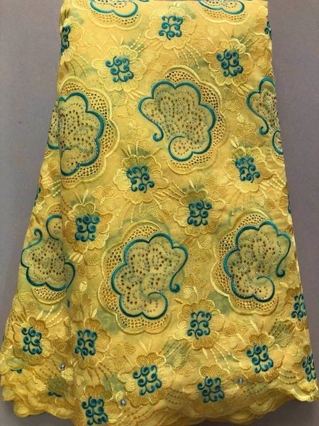 

5yards yellow flower design african cotton fabric and rhinestone embroidery swiss voile lace for dress lc14-6, Black;white