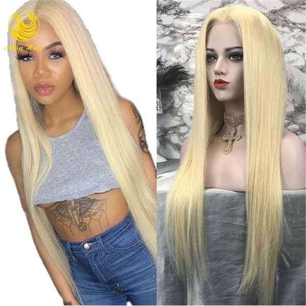 

13*4 lace front wig silky straight 130% density blonde 613 virgin brazilian human hair wigs, Black