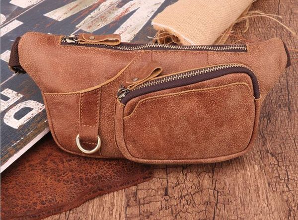 

европейские и американские тенденции 2020 нового натуральная кожа мужской грудь мешка матовой кожи ретро многофункциональный внешний карман