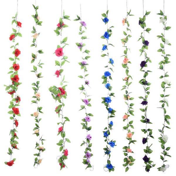 

beautiful rose flower artificial fake silk rose ivy vine hanging garland home wedding decor party home garden decoration 8 color