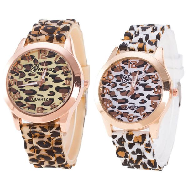 

geneva leopard silicone jelly gel quartz analog wrist watch fashion 2019 couple clock gifts for women, Slivery;brown
