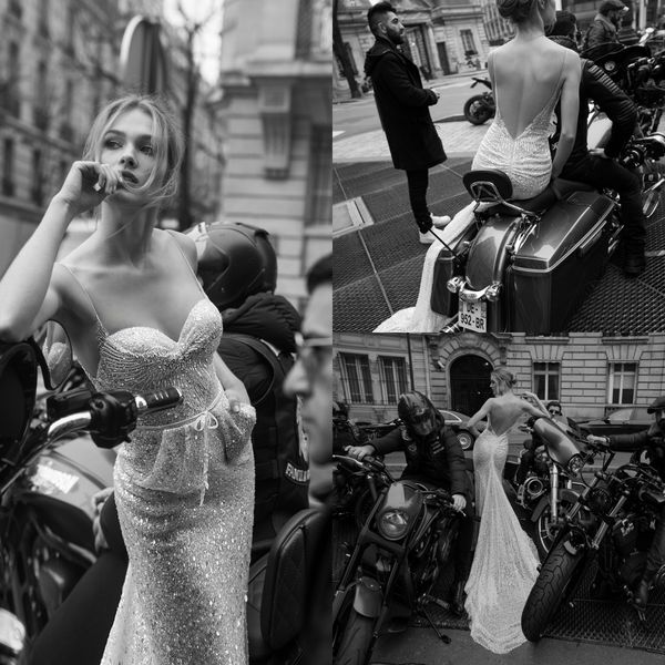

luxury inbal dror 2019 wedding dresses mermaid spaghetti sequined beads backless bridal gowns plus size wedding dress robe de mariÃ©e, White