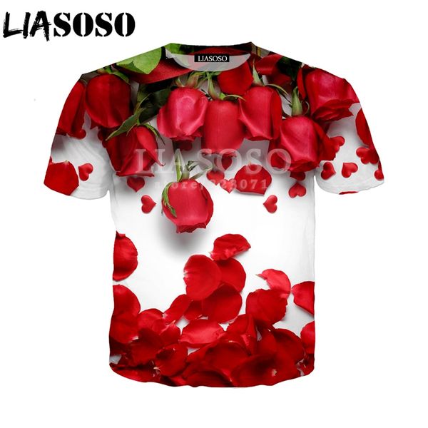 

liasoso summer new men women sweatshirt 3d print love beautiful rose flower t shirt casual short sleeve harajuku pullover a020, White;black