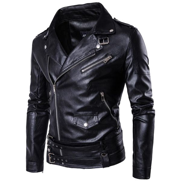 

ouma fashion boutique punk men's leather coat carrie leather locomotive coat slim fit jacket d101, Black