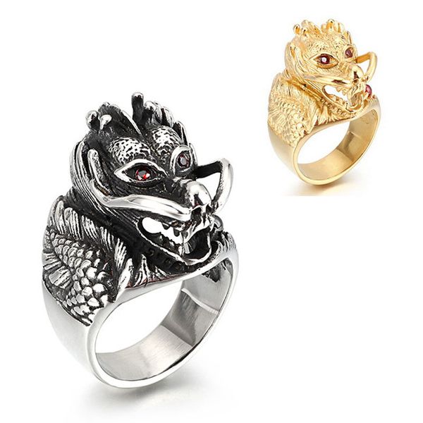 

hip hop chinese style the legend of the dragon design stainless steel finger rings jewelry for men, Silver