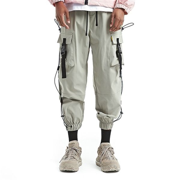 

men multi-pocket loose casual cargo pants joggers sweatpants male streetwear hip hop harem trousers, Black