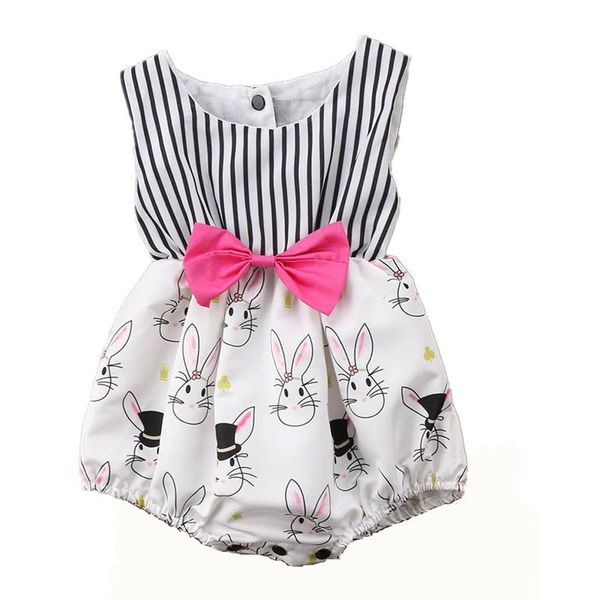 

newborn baby easter rompers cartoon striped bow vest jumpsuits kids casual clothes girls baby girls romper 07, Blue