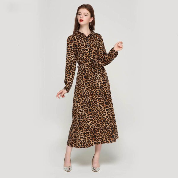 

long sleeve dress womens dresses women leopard print ankle length dress bow tie sashes long sleeve ladies casual dresses vestidos qa472, Black;gray