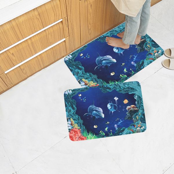 

non-slip rug floor mat kitchen sofa living room ocean animal polyester+pvc+tpr repeatable environmental nylon plant world home