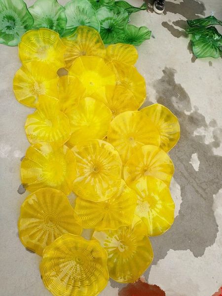

fashionable yellow green murano glass plates hand blown glass plates for wall decoration home chihuly wall light