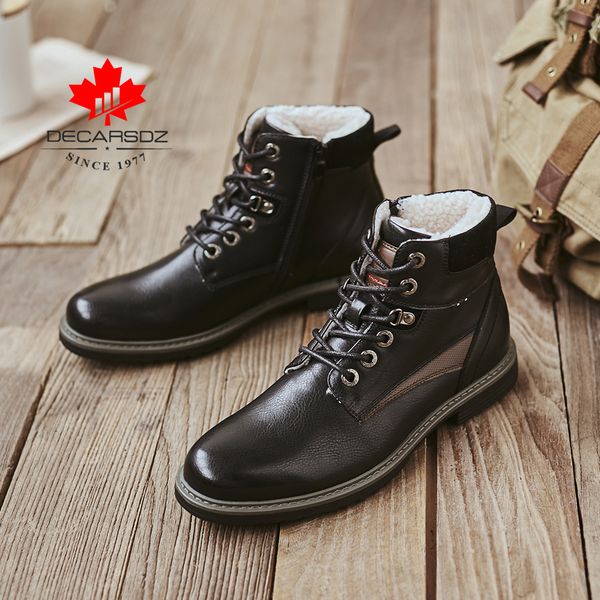 

snow boots men fashion winter boots shoes men male booties warm botas hombre british zipper anti-slip ankle men's, Black