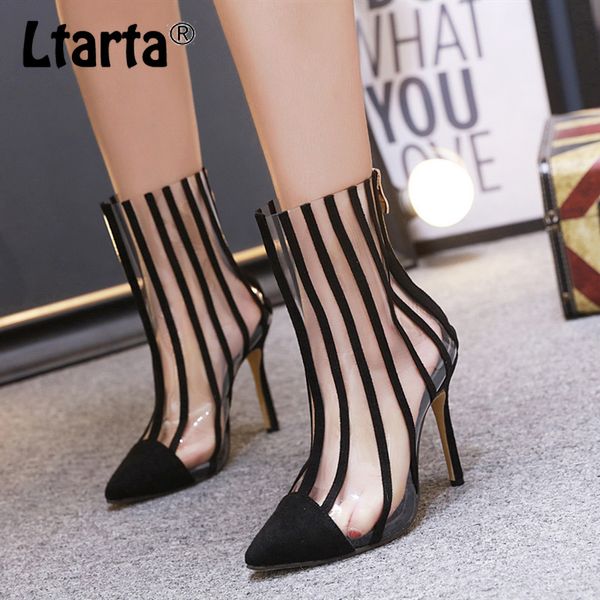 

ltarta women's shoes autumn tip-striped pvc transparent high-heeled shoes combat boots for women rain boot women zl-1888-20, Black