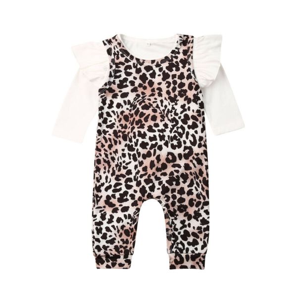 

2pcs set newborn baby girl long sleeve white t-shirt leopard romper jumpsuit outfits baby clothes, Blue