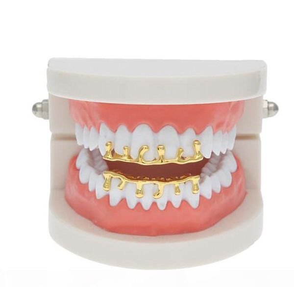 

fashion hip hop lava grillzs 18k gold plated &bottom vampire teeth grillz rock punk rapper accessories with 2 silicon molding bars, Black