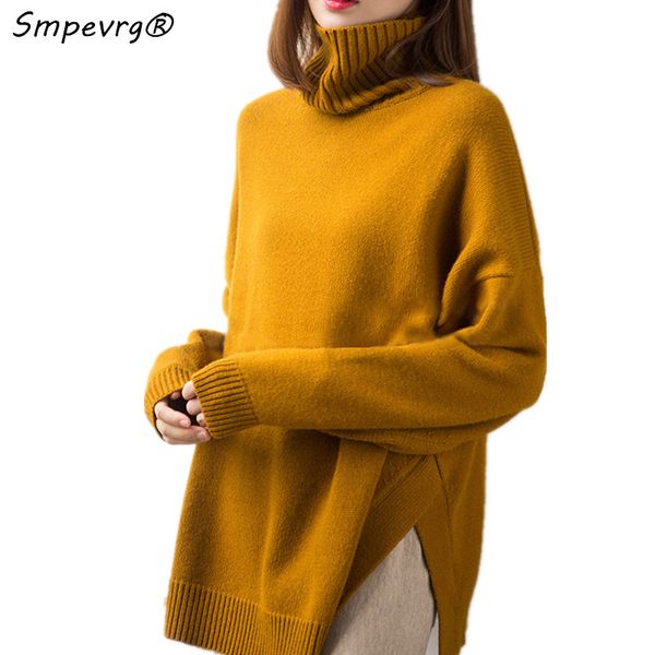 

smpevrg turtleneck thick cashmere knitted sweater women sweaters and pullovers long sleeve loose female pullover women knitted, White;black