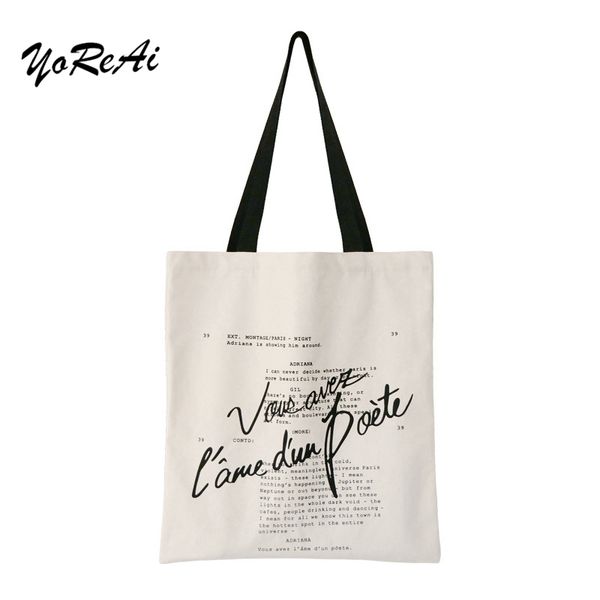 

yoreai original letter printing lady canvas bags female students simple casual style shoulder bag shopping handbag classic tote