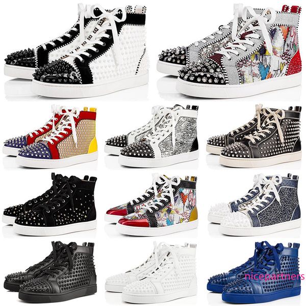 

2020 fashion luxury mens designer shoes s casual men women studded spikes flat party patent platform genuine leather sneakers