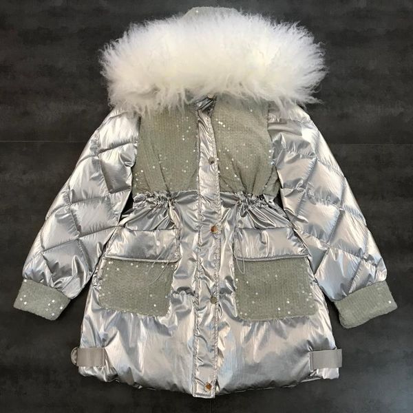 

2019 winter новый большой lamb меховой воротник ярко-лицо капюшоном хлопок-ватник женская midi длинные вниз parka пальто тонкий теплый шинел, Black