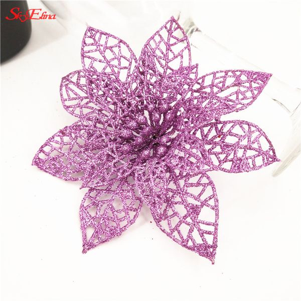 

10pcs new glitter hollow flower decoration flowers for christmas trees for new year christmas decorations wedding party decor 8z