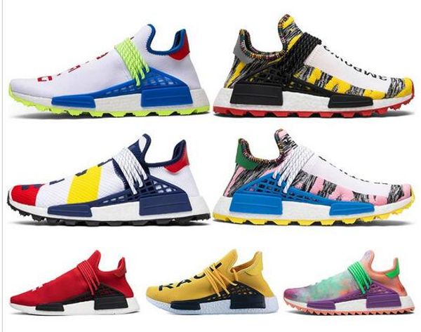 

2019 wholesale human race trail shoes men women pharrell williams yellow noble ink core black red white casual shoes sneakers big size 5-13