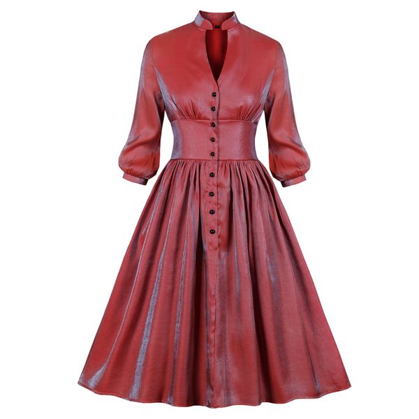 

red single breasted midi glitter fall dresses for women 2019 clothes v neck woman party night autumn winter robe vintage dress, Black;gray