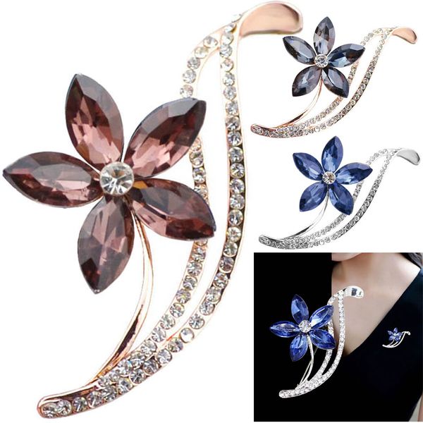 

crystal rhinestone flower brooch lapel collar suit family friend women girl lover pin fashion jewelry gift wedding accessories, Gray
