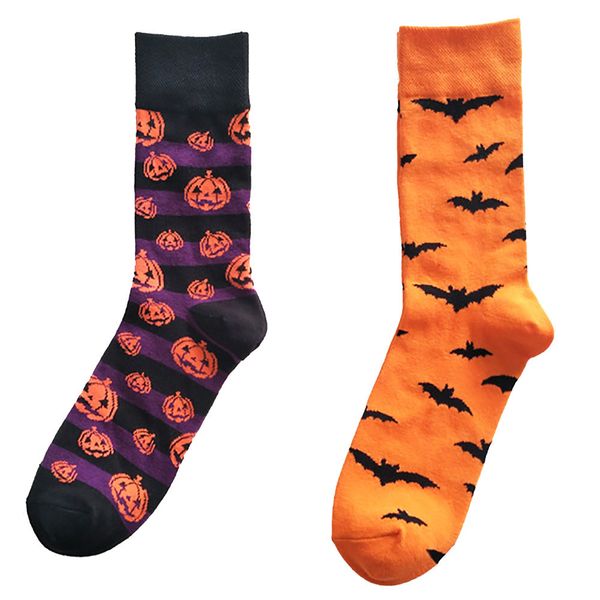 

2019 halloween bats and pumpkin pattern cotton socks harajuku style fashion party cute nolvety cosplay 10.9, Black;white