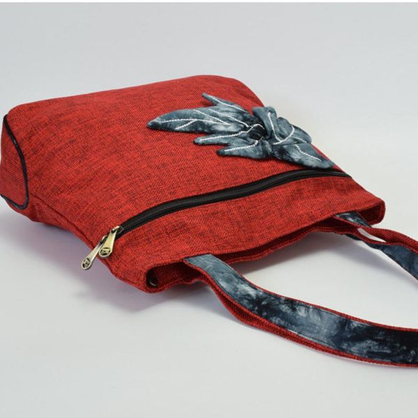 

designer-vintage women cotton linen handbag original retro simple handmade lotus leaf shoulder bag large capacity square shopping bag
