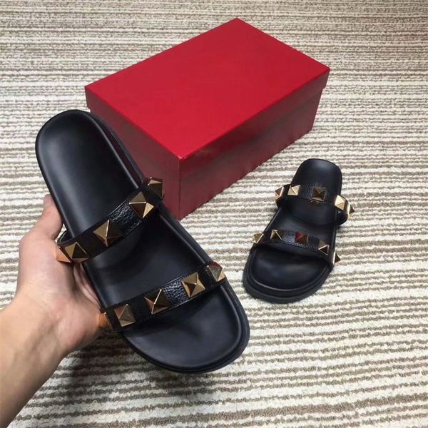 

macro stud rivet flat sandal pool slide sandals summer anti -slipping outdoors slippers shoes beach slipper 0valentino02, Black