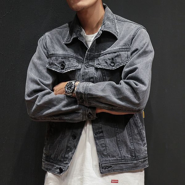 

2019 новая весна мужская повседневная одежда в стиле хип-хоп свободная джинсовая куртка мужская, сплошной цвет серый мужская ковбойская повс, Black;brown