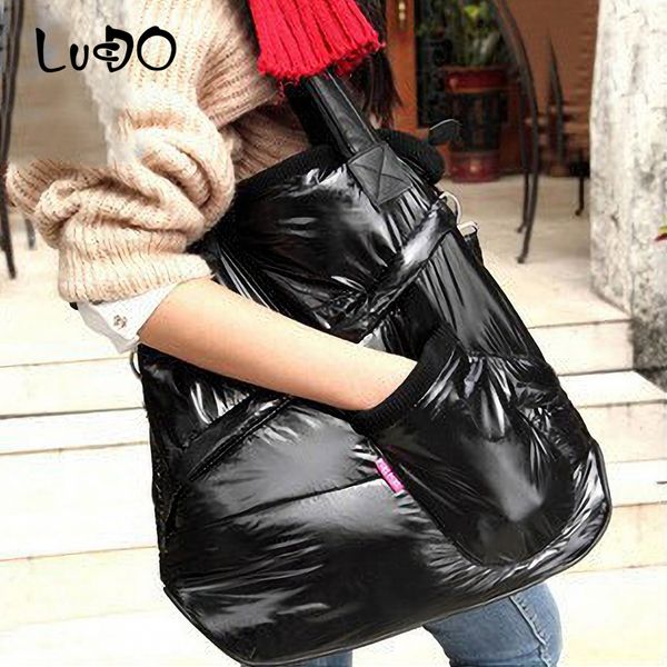 

новая мода 2019 зима женщина космического хлопок сумка повседневной lady space bale totes сумка пуховой наплечный crossbody сумка