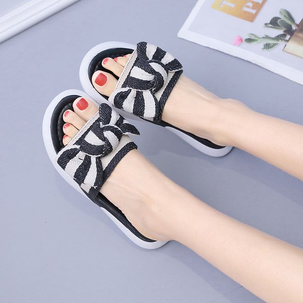 

shoes ladies' slippers slides summer woman lady slipers women flock butterfly-knot platform beach girl, Black