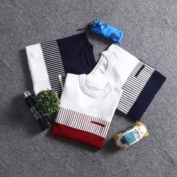 

mens new fashion spring autumn pullover slim sweater striped contrast color long sleeve o neck fashion clothes male breathable sweater, White;black
