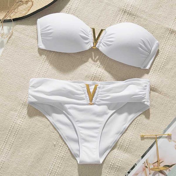 

push up swimsuit female v neck bikini 2020 bandeau swimwear women strapless biquinis bathing suit two piece suits new