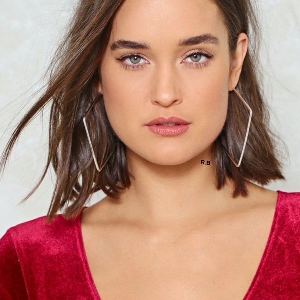 

geometric big square hoop earrings for women elegant classic ear pendientes hombre bohe lady gift, Golden;silver