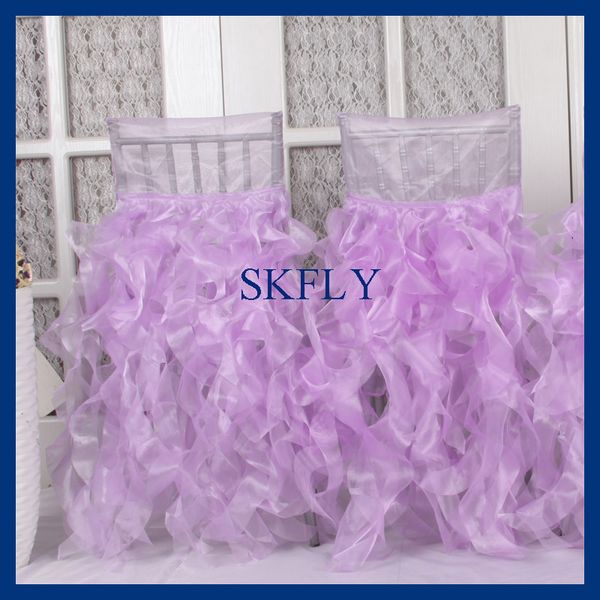 

ch007j stock for sale beautiful wedding custom made lilac light purple curly willow organza chair cover