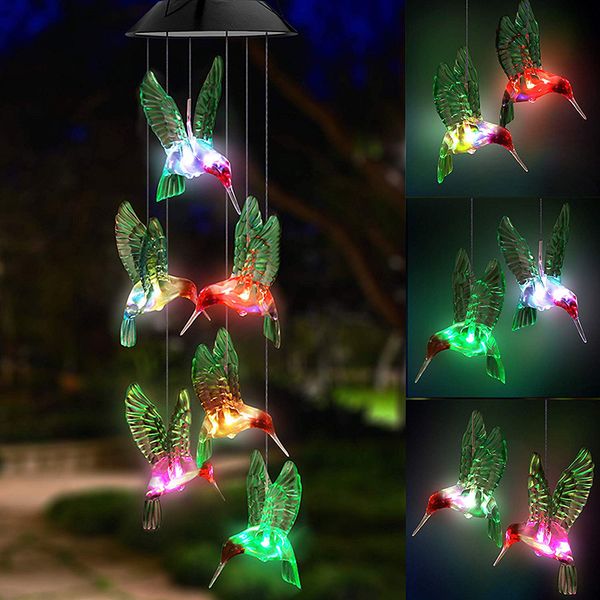 

solar hummingbird wind chime solar bird lights changing color waterproof six hummingbird wind chimes for home party night garden decoration