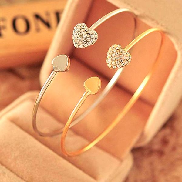 

2020 new fashion adjustable crystal double heart bow bilezik cuff opening bracelet for women rose gold/gold/silver jewelry gift, Black