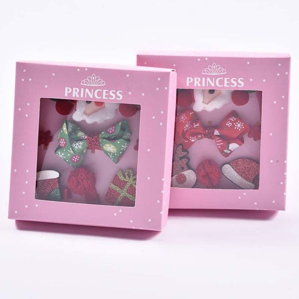 

5pcs/box new christmas children hairpin toddler baby kids glitter kid's hair clip set gift box xmas party headwear