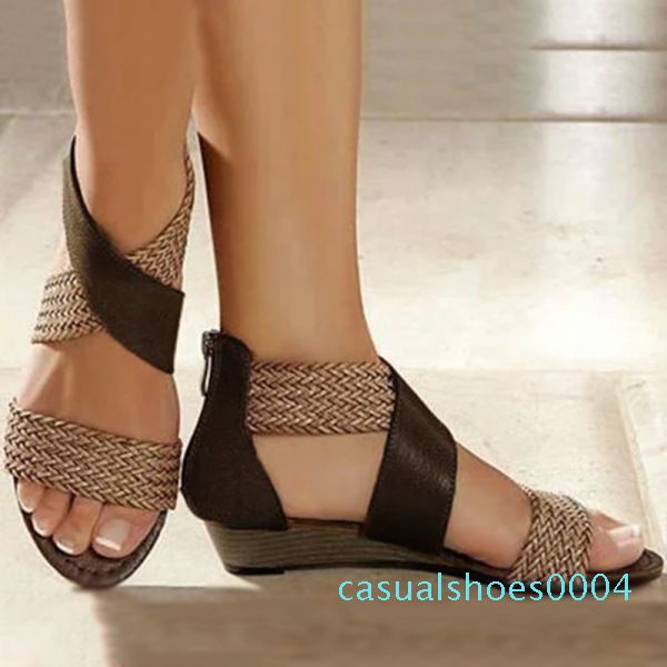 

women's sandals ladies ethnic sandals boho weave wedge retro roman shoes casual comfortable for women c04, Black