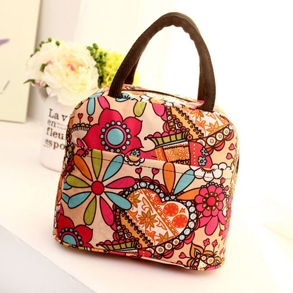 

women lunch bag thermal insulated tote student picnic lunch bags waterproof nylon cloth cooler box handbag pouch #py10, Blue;pink