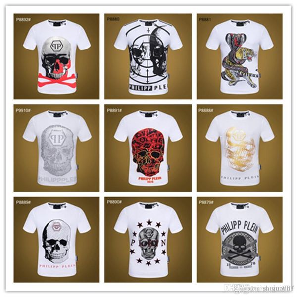 

2019 printed phillip plain t-shirt fashion casual fitness skull men's bear t shirt summer short sleeve men clothing 120, White;black