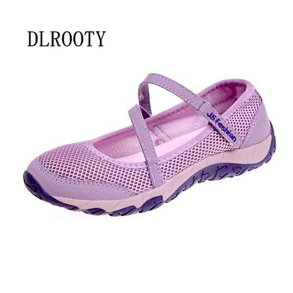 

women flat casual shoes 2018 summer fashion outdoor breathable couple hook & loop shoes woman platform mesh round toe walk, Black